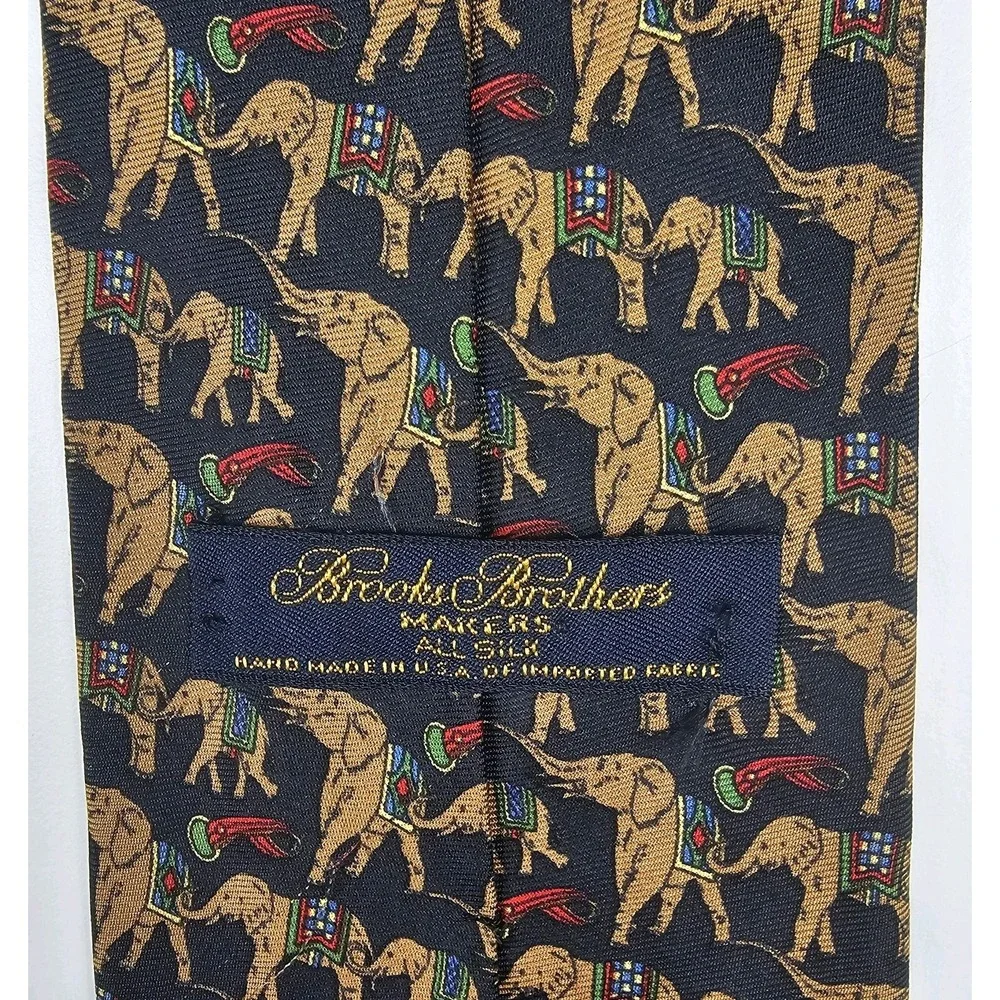 Brooks Brothers Mens Silk‎ Necktie USA Multicolor Elephants Animal 59 X 3 3/4